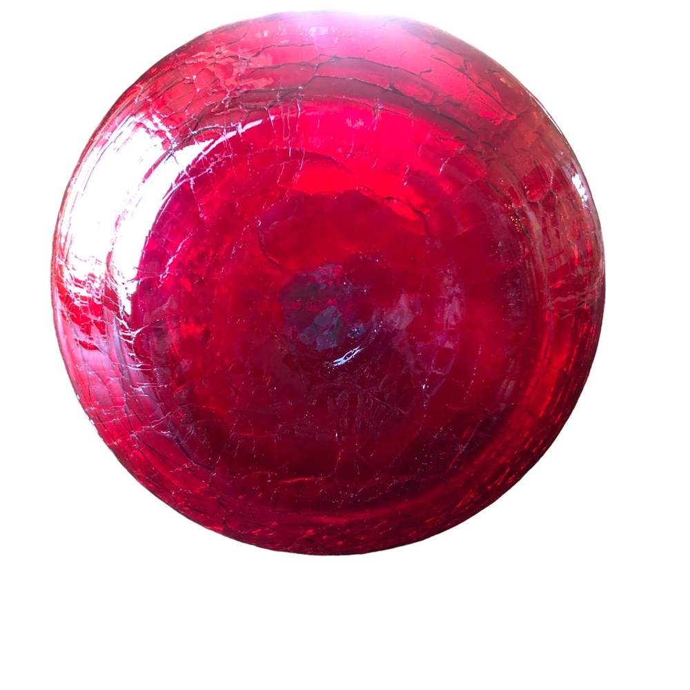 Vtg Ruby Red Amber Crackle Glass Hand Blown Bud Vase Ruffled Rim Applied Rigaree - Picture 16 of 16